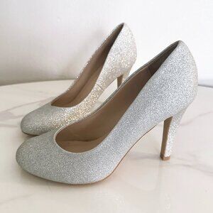 Silver Sparkle Glitter Round Toe High Heels